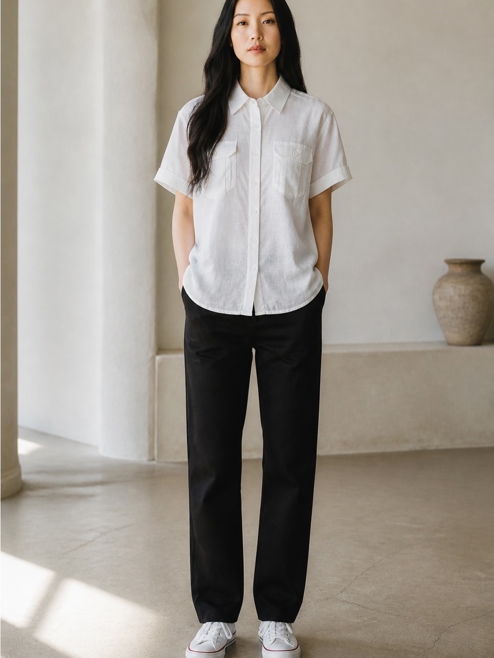 Columbia Women's Short-Sleeve Button Front Shirt - White size large